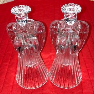 VTG Pr. 24% full lead crystal praying angels w/candleholders on back $25